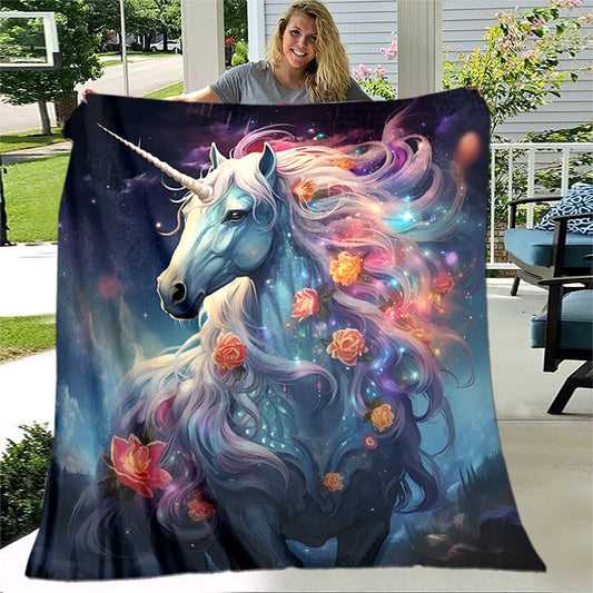 Cozy Fantasy Unicorn Lightweight Flannel Blanket