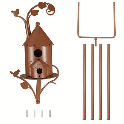 Rustic Bird House Stand Garden Yard Decor