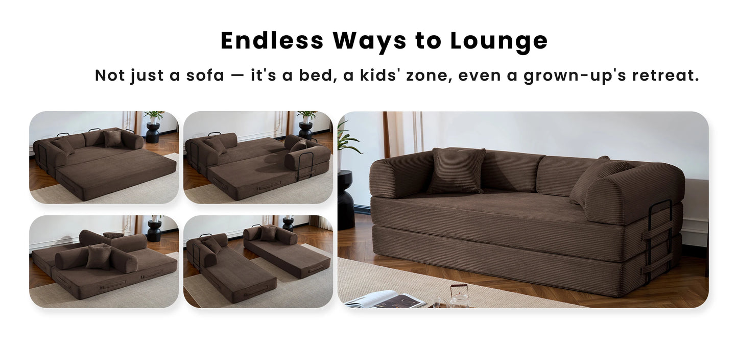 79’’ Folding Convertible Corduroy Sofa Bed
