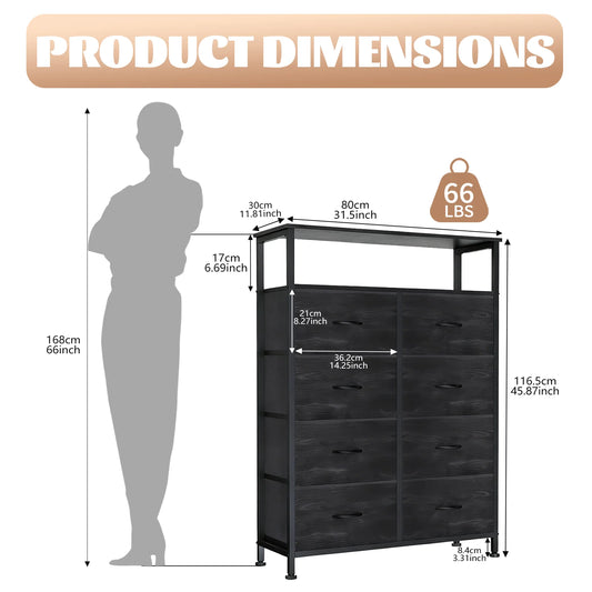 Wooden Top TV Stand with Fabric Drawers