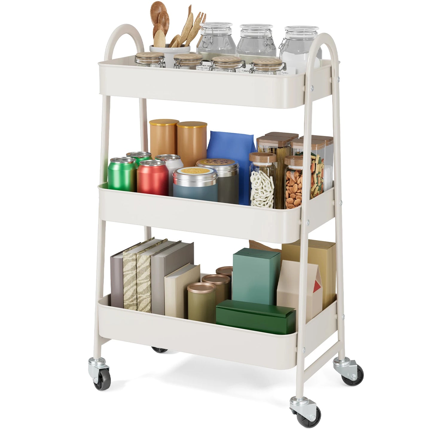 3-Tier Storage Kitchen Cart with Lockable Wheels