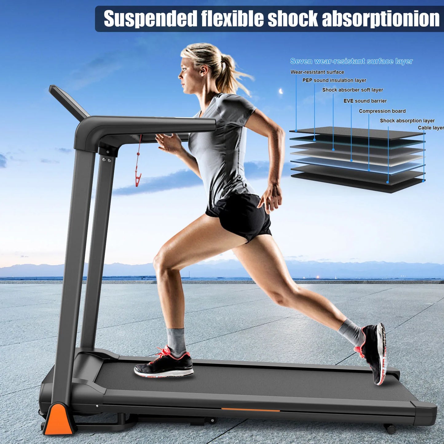 Folding Treadmill 3.5 Horsepower 0.5-8.5MPH 330LBS Capacity