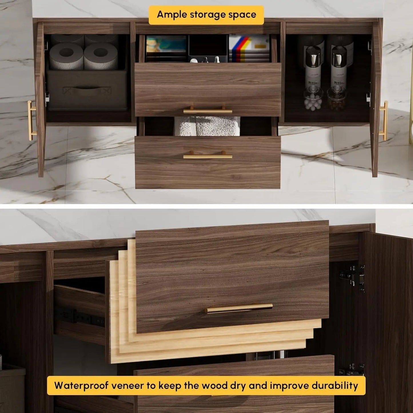 Floating Bathroom Vanity Sintered Stone Top 2 Drawers