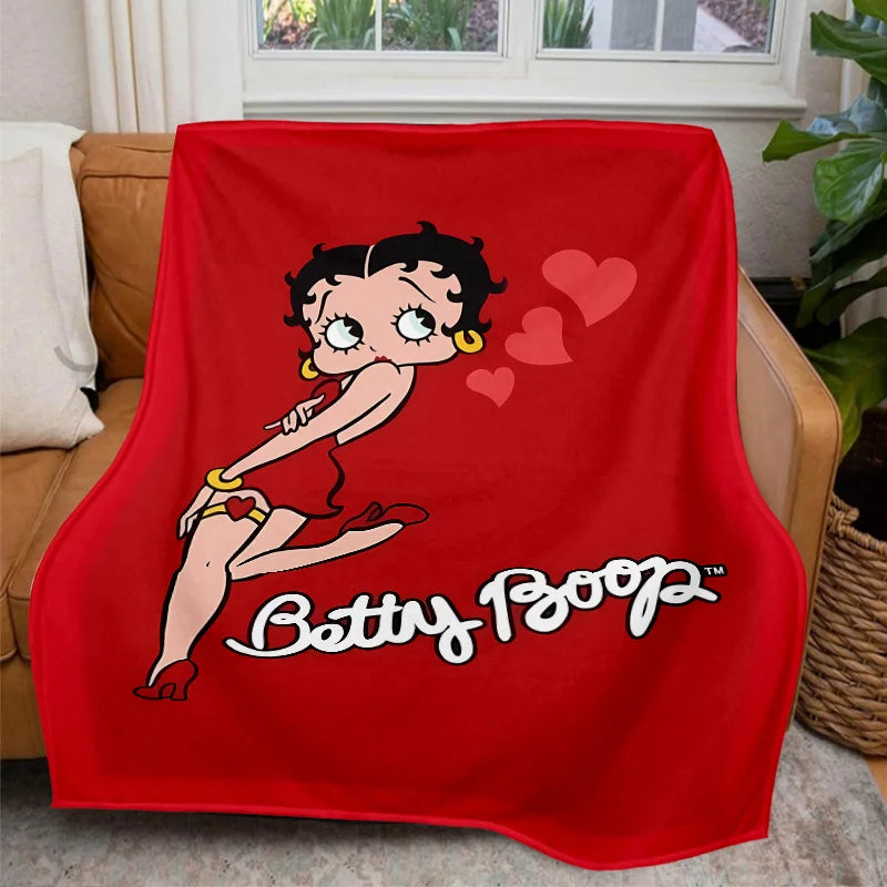 Betty Boop Cartoon Red Heart Flannel Blanket