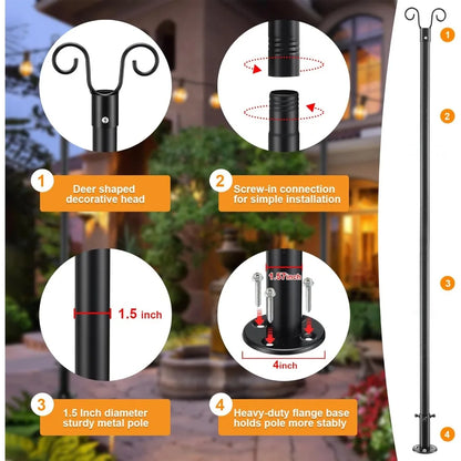 8ft Heavy-Duty metal poles for string lights