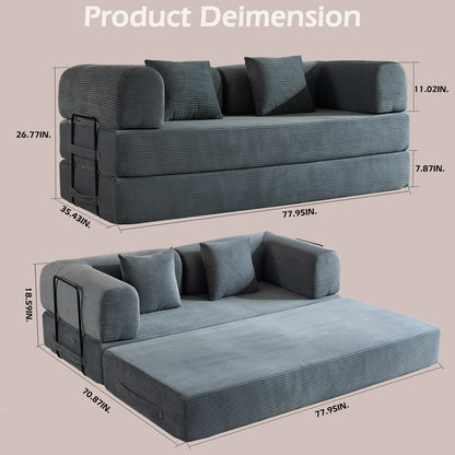 79" Folding Corduroy Futon Sofa Bed