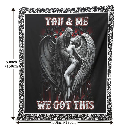 Reversible Skull and Angel Fleece Throw Blanket