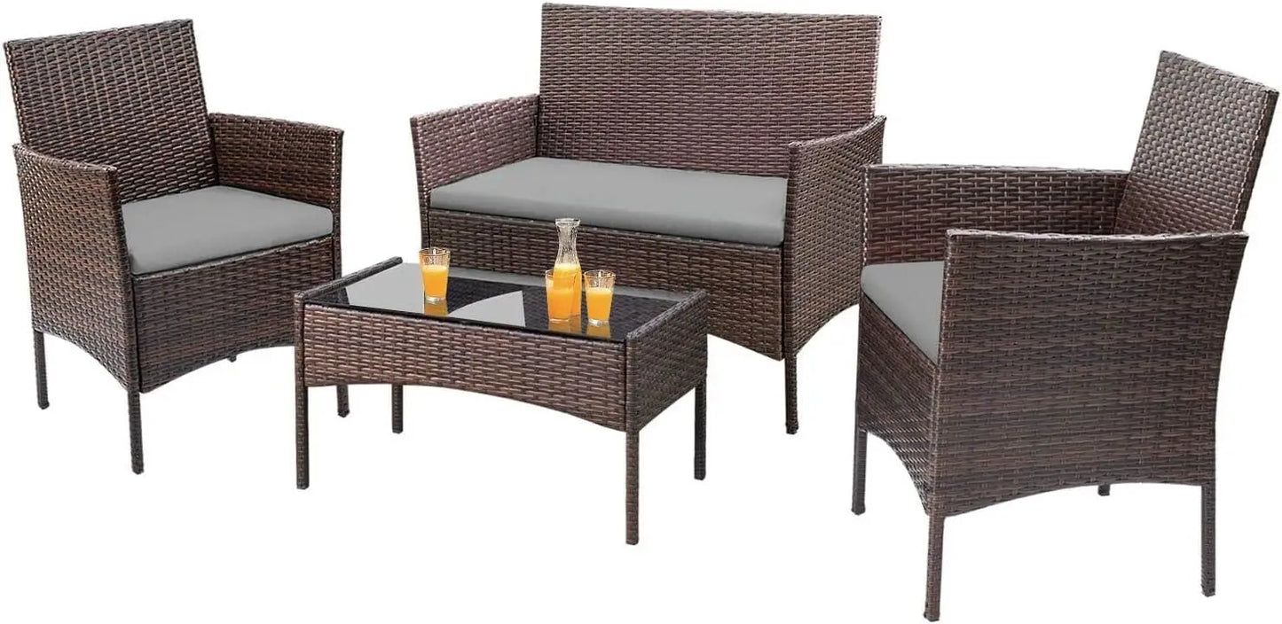 4 Pieces Outdoor Rattan Patio Furniture Set