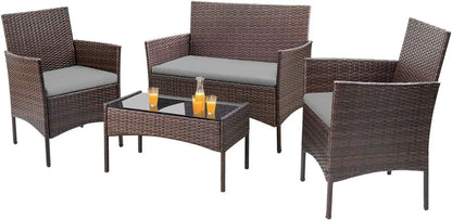 4 Pieces Outdoor Rattan Patio Furniture Set