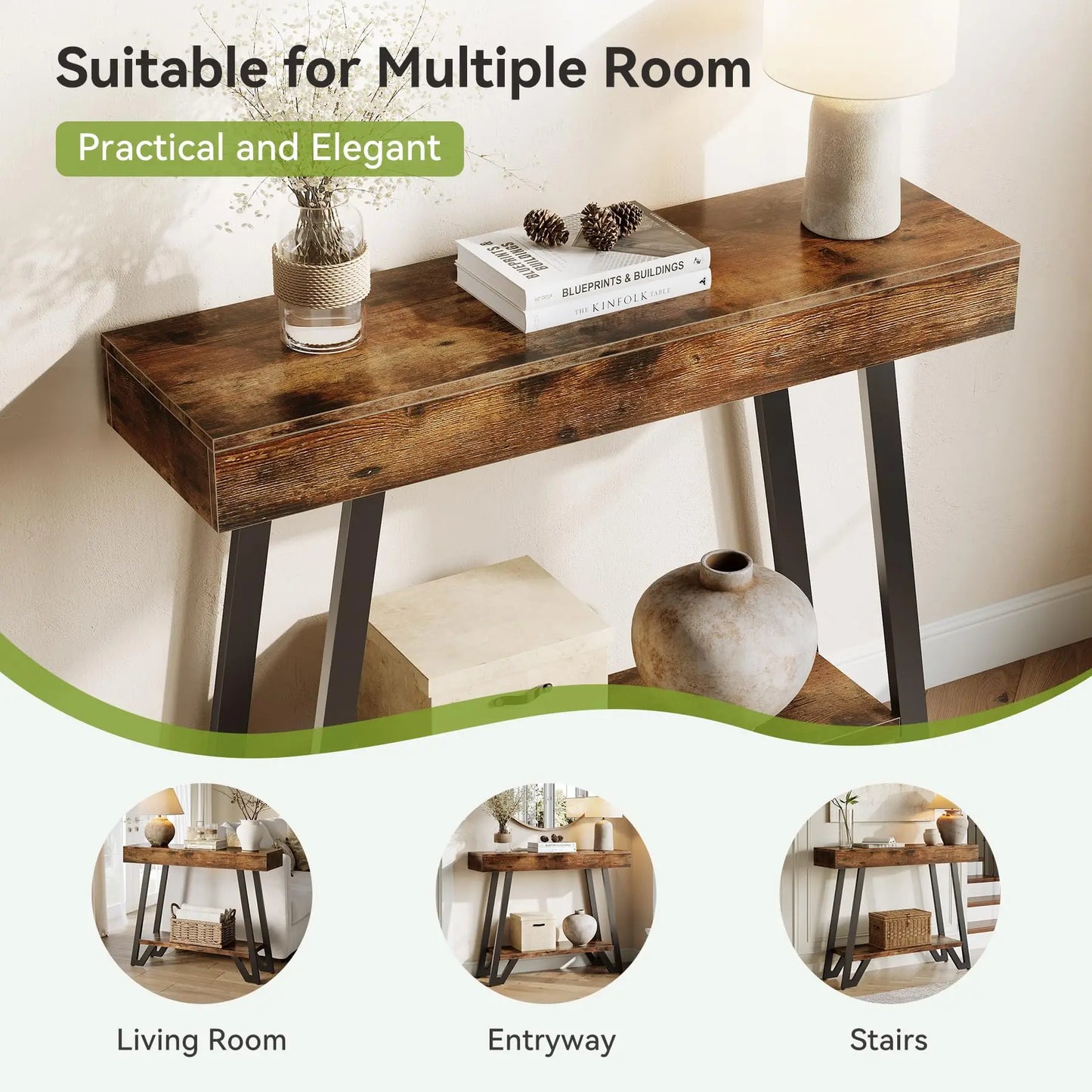 2-Tier Console Table with Metal Frame