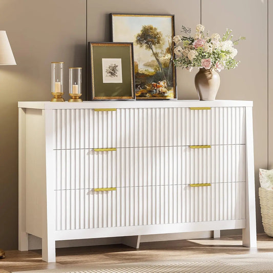 Wide 6 Drawer Fluted Dresser
