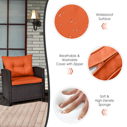 3 PCS Patio Furniture Set Cushioned Orange
