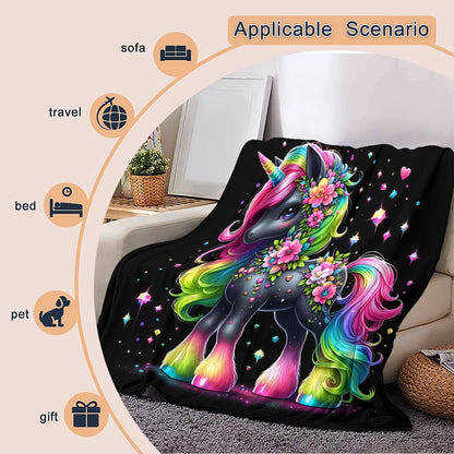 High-Definition Printed Unicorn Blanket