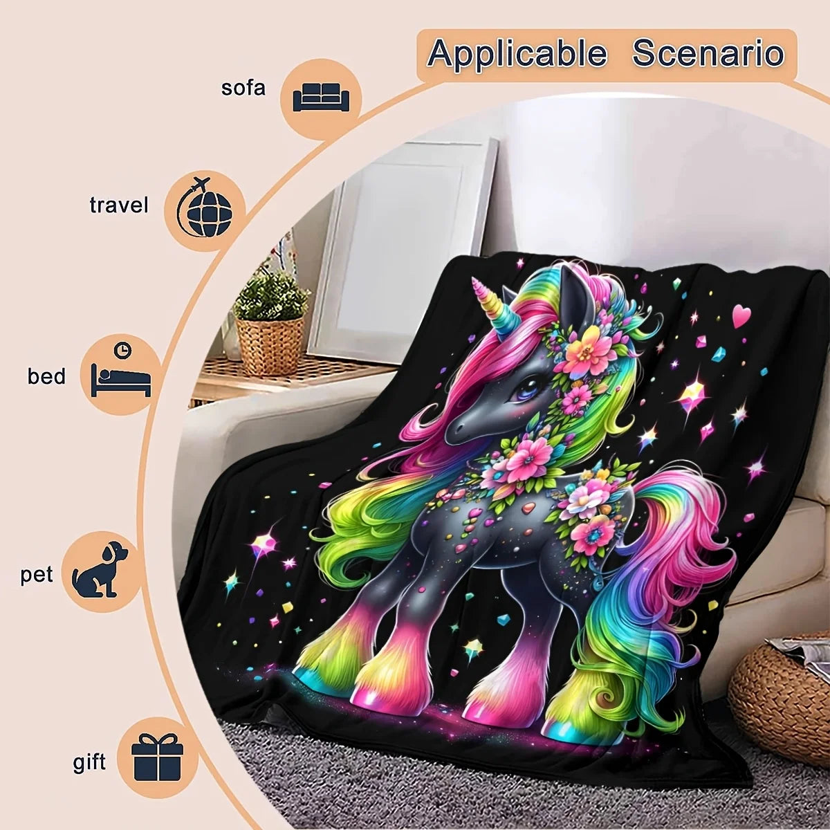 High-Definition Printed Unicorn Blanket