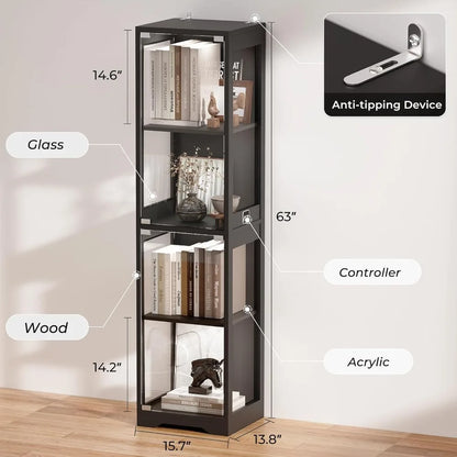 4-Tier Glass Display Cabinet with LED Lights