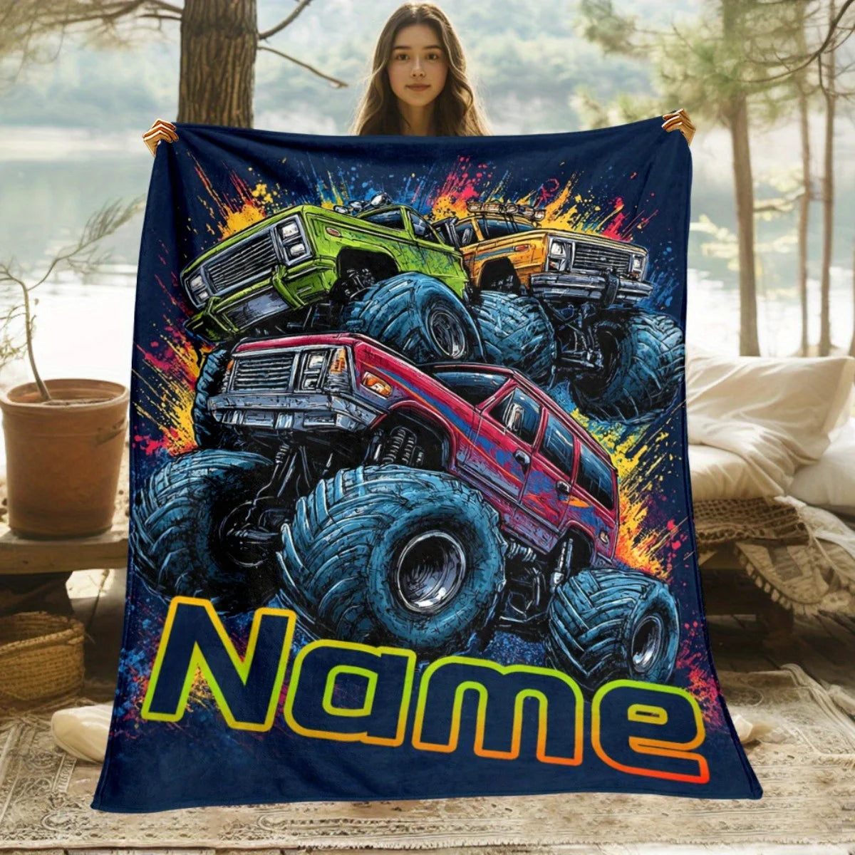 Personalized Monster Truck Name Blanket