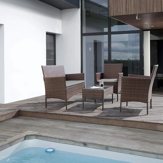 4 Pieces Outdoor Rattan Patio Furniture Set