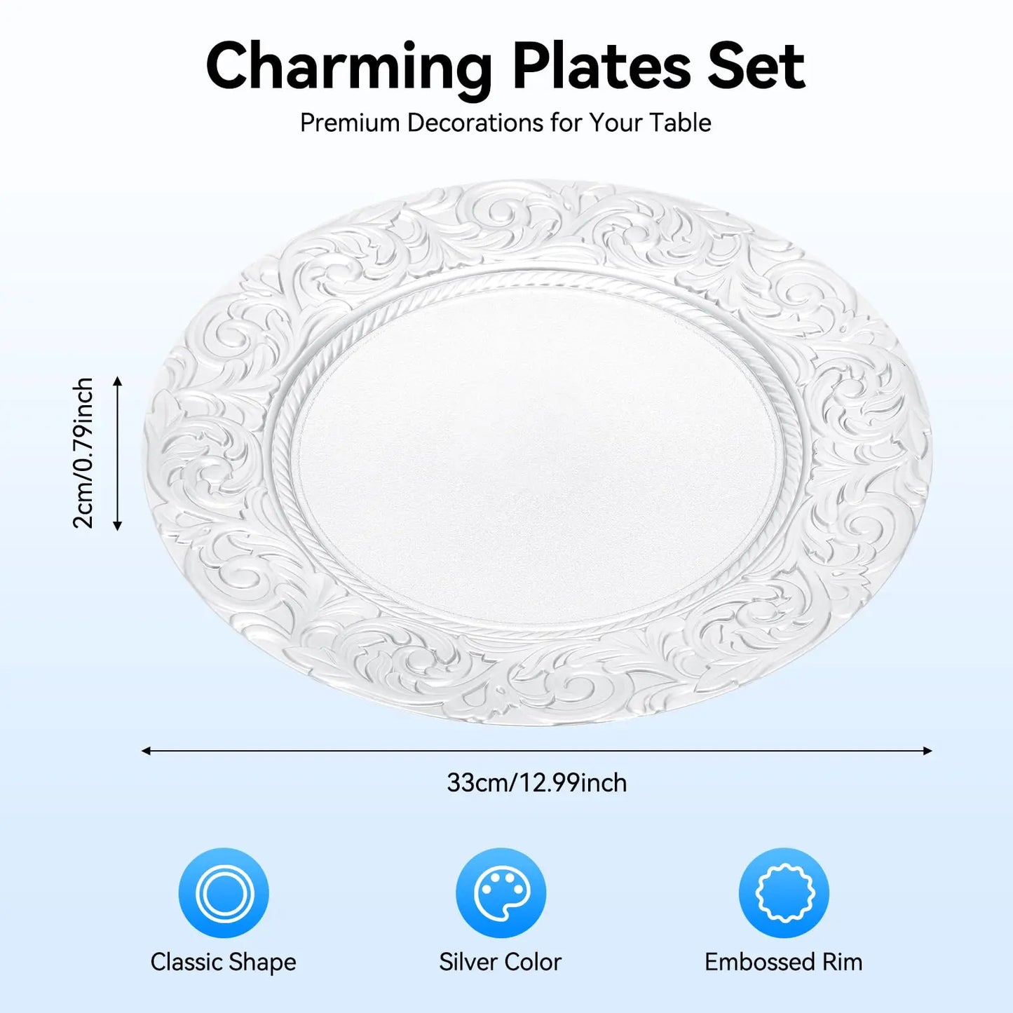 100 Pcs Silver Charger Plates