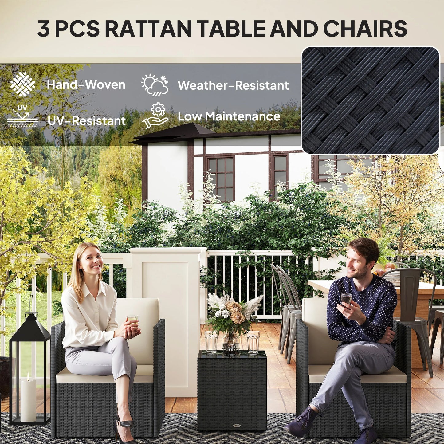 3 Piece Folding Bistro Set, Black