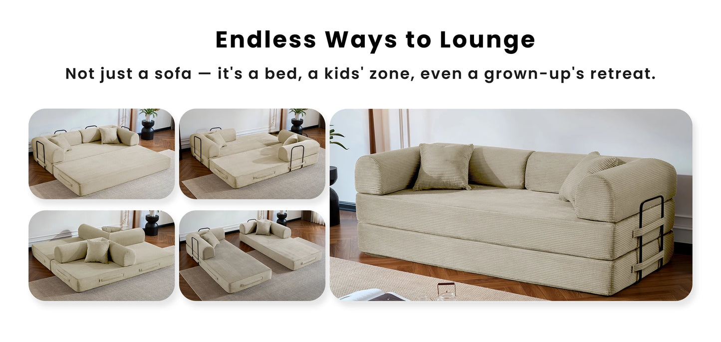 79’’ Folding Convertible Corduroy Sofa Bed