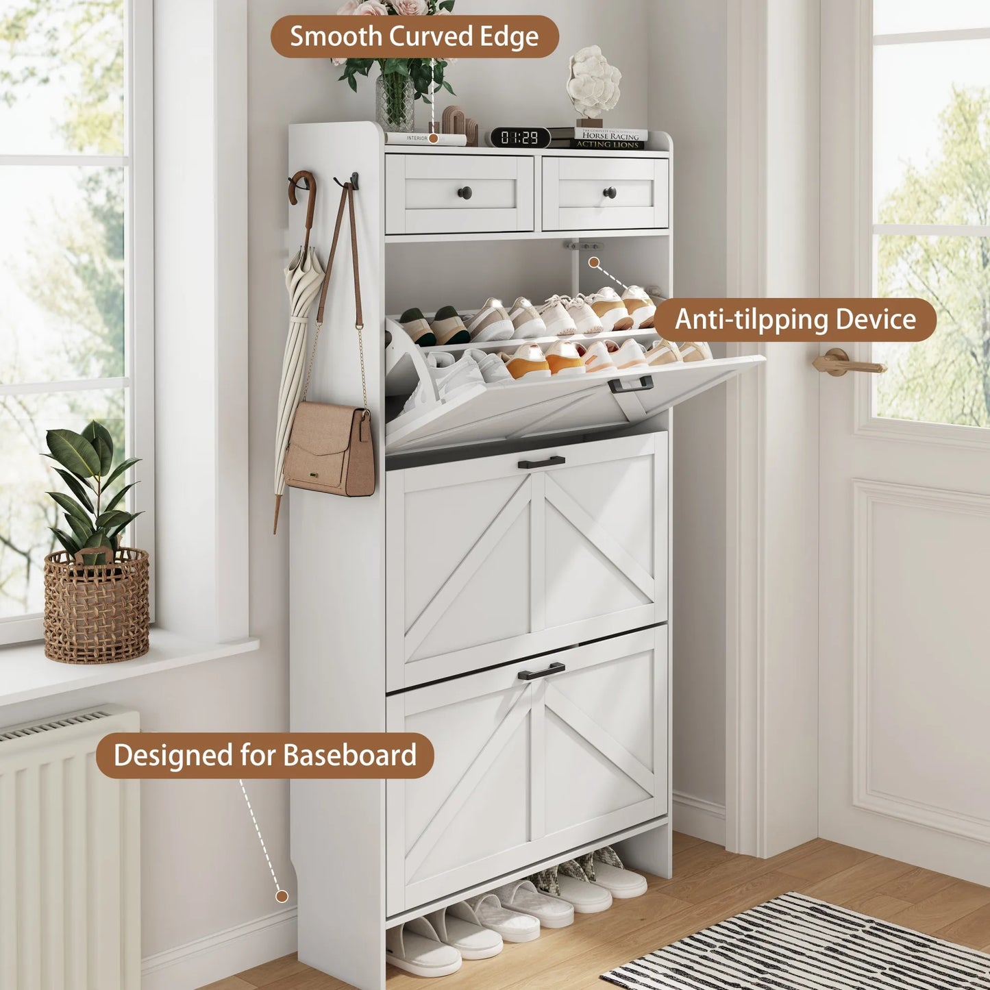 Shoe Cabinet with 3 Flip and 2 Drawers