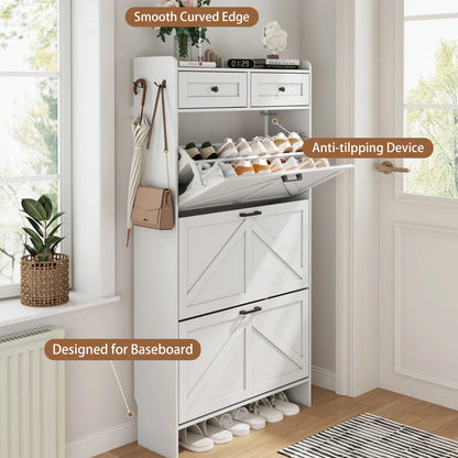 Shoe Cabinet with 3 Flip and 2 Drawers