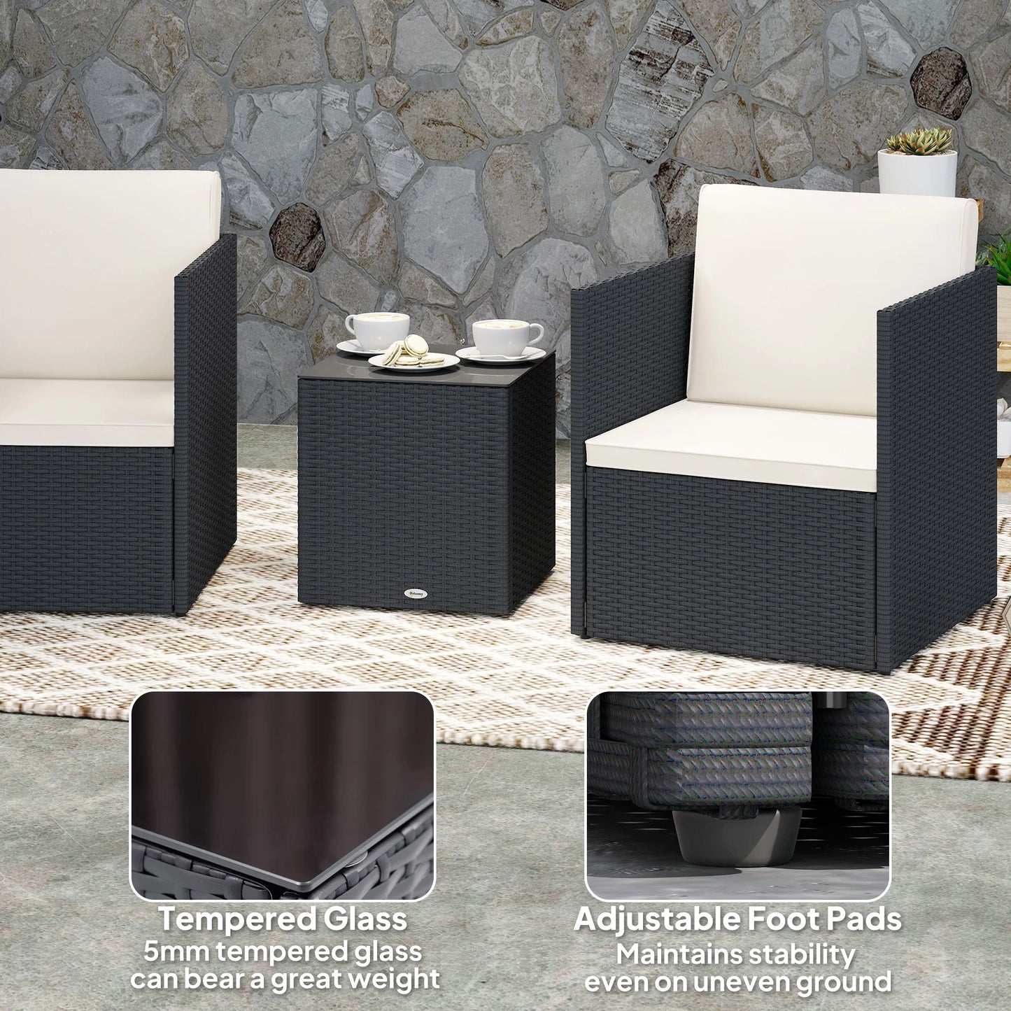 3 Piece Folding Bistro Set, Black