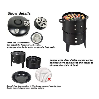 3-Tier Charcoal Smoker Grill