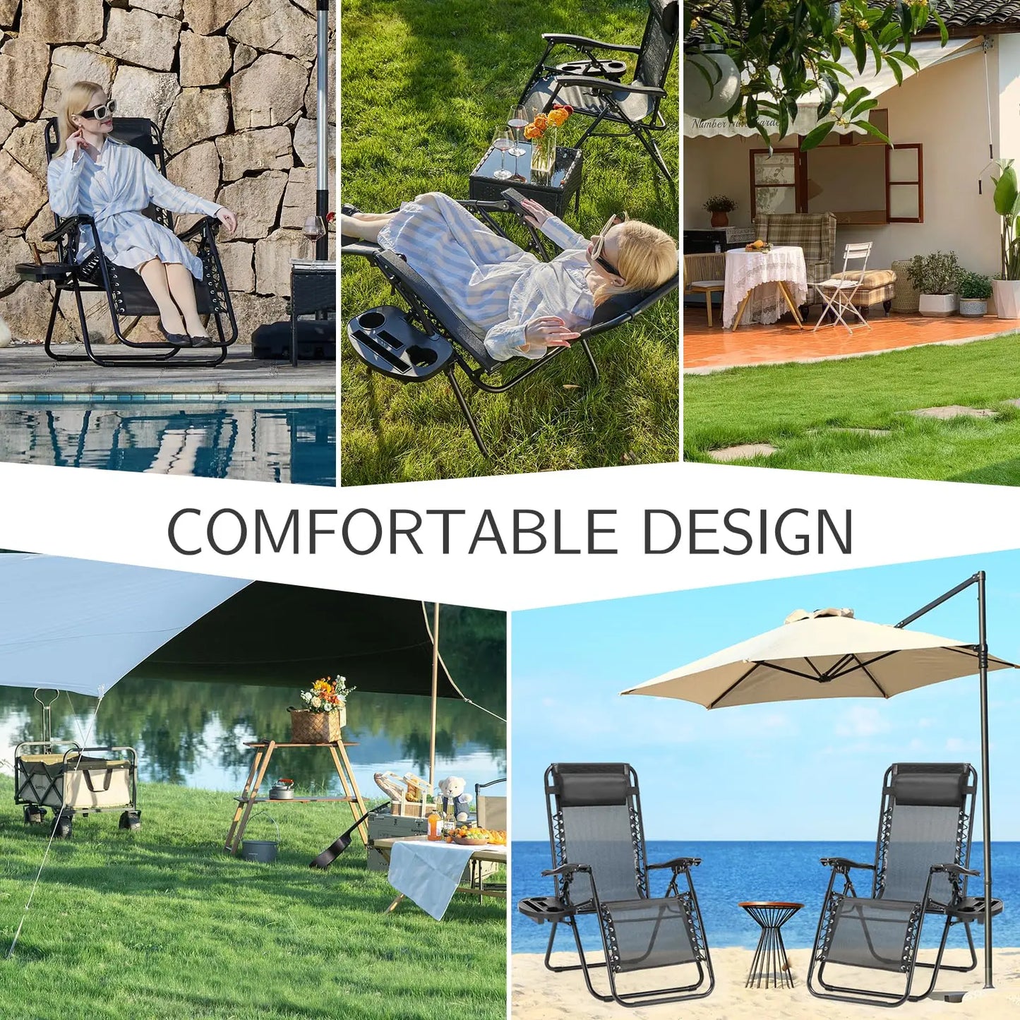 Portable Recliner Camping Chair with Cup Holder