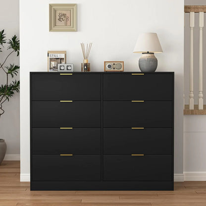 Wide 6 Drawer Dresser with Gold Handles