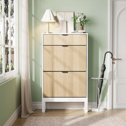 Modern Fluted Shoe Cabinet for Entryway