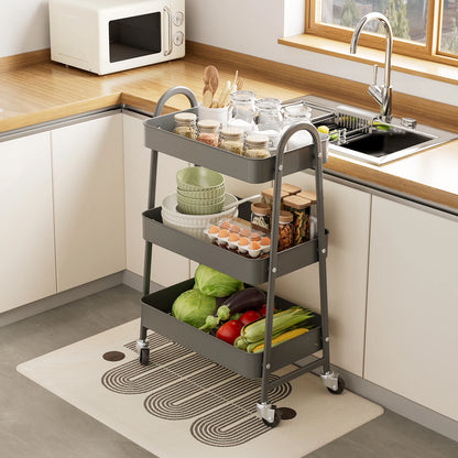 3-Tier Storage Kitchen Cart with Lockable Wheels