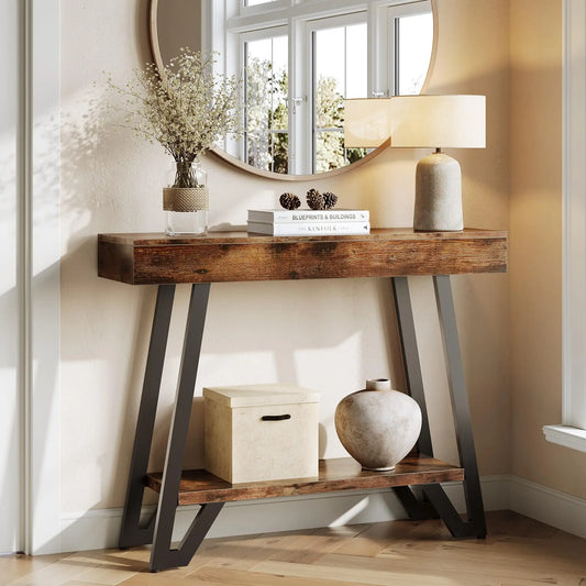 2-Tier Console Table with Metal Frame