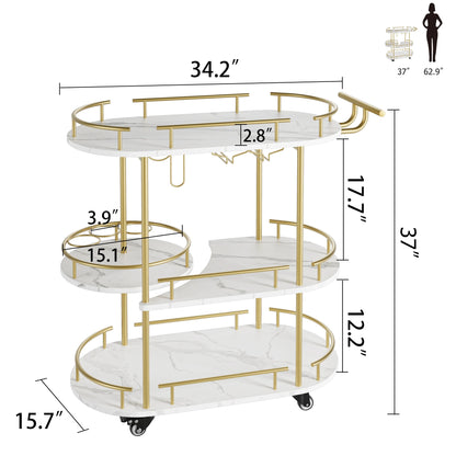 3-Tier Drinks Bar Cart with Wheels