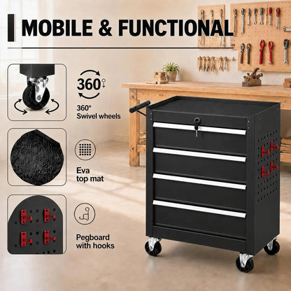 Locking 4 Drawer Rolling Tool Chest