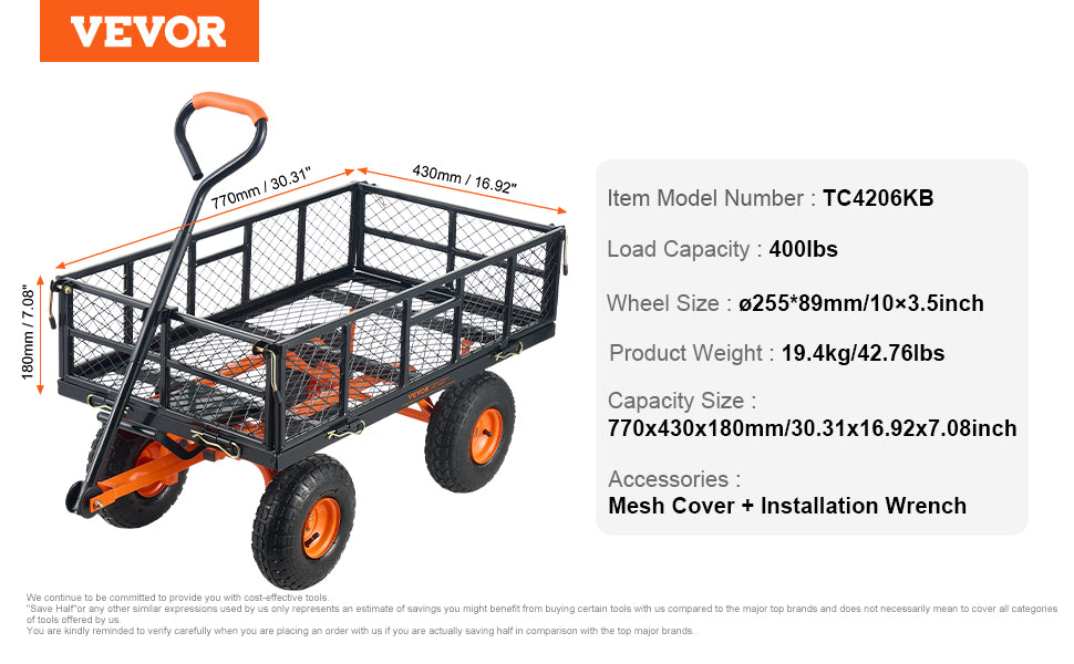 Garden Cart Sturdy Metal Utility Wagon