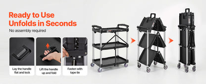 3-Tier Folding Rolling Utility Storage Cart