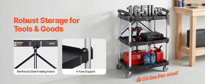 3-Tier Folding Rolling Utility Storage Cart